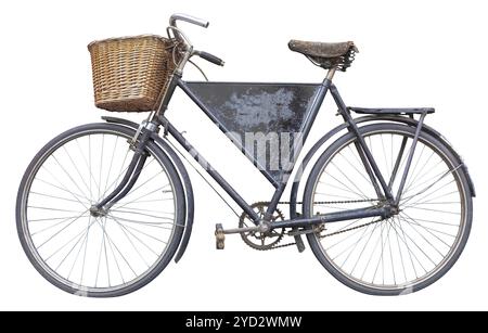 Isolierte Vintage Retro Lieferungen Fahrrad für EINE Bäckerei oder Lebensmittelgeschäft Mit leerem Zeichen speichern Stockfoto