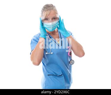 Krankenschwester mit Schutzmaske PSA Stockfoto