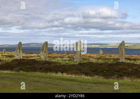 Ring of Brodgar, Steinkreis und Graben, neolithisches Denkmal, UNESCO-Weltkulturerbe, Festland, Orkney Island, Schottland, Großbritannien Stockfoto