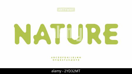 Sanftes ökologisches Alphabet, umweltfreundliche Buchstaben, verspielte abgerundete Schrift für Bio-Produktlogo, fröhlich entspannte Überschrift, glatte moderne Typografie Stock Vektor