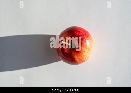 Roter Apfel, der einen Schatten vor weißem Hintergrund bildet Stockfoto