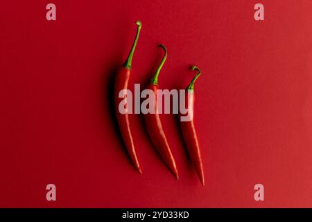 Chili-Paprika perfekt gegen rote Backround-Scheiben zusammengesetzt Stockfoto