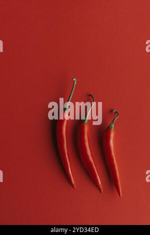 Chili-Paprika perfekt gegen rote Backround-Scheiben zusammengesetzt Stockfoto