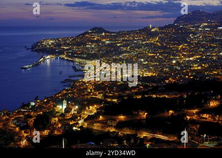 Blick auf Funchal, Hafen, Inselhauptstadt, Beleuchtung, Atlantik, Insel Madeira Stockfoto