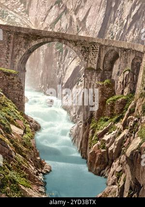 Devil's Bridge, Andermatt, Schweiz, historisch, digital restaurierte Reproduktion eines Originals aus dem 19. Jahrhundert, Rekorddatum nicht angegeben Stockfoto