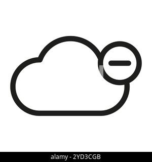 Symbol „Wolke löschen“. Symbol zum Entfernen der Lagerung. Wolke mit Minuszeichen. Schwarzer Konturvektor. Stock Vektor