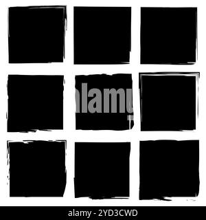 Handgezeichnete Quadrate. Abstrakte schwarze Formen. Quadratische Rahmen mit Doodle. Quadrate mit rauen Kanten. Stock Vektor