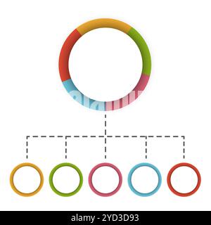 Bunte Infografik-Ringe. Organigrammstruktur. Elemente des Vektordiagramms. Kreisverbindungssymbole. Stock Vektor