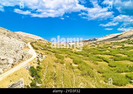 Metajna, Insel Pag. Steinwüste atemberaubende Landschaft aus der Vogelperspektive Stockfoto