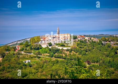 Buzet. Hill Town of Buzet umgeben von Steinmauern mit Blick auf die grüne Landschaft Stockfoto