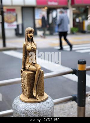 Japon, Ile de Honshu, Kanto, Kameari, Statue du Manga Kochikame, Autor, Osamu Akimoyo//Japan, Insel Honshu, Kanto, Kameari, Manga-Statue von Kameari, Stockfoto