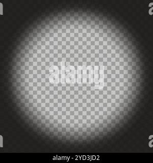 Kreisförmiger Spotlight-Hintergrund. Weiches Licht in der Mitte. Karierter Verlaufseffekt. Transparente Textur. Stock Vektor