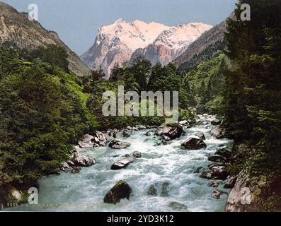 Lutschinen und Wetterhorn, Berner Oberland, Schweiz, historisch, digital restaurierte Reproduktion eines Originals aus dem 19. Jahrhundert, Rekorddatum nicht statistisch Stockfoto