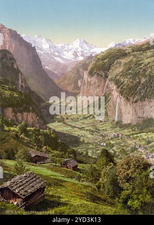 Lauterbrunnental und Briethorn, aus Wengen, Berner Oberland, Schweiz, Historic, digital restaurierte Reproduktion eines Originals aus dem 19. Jahrhundert Stockfoto