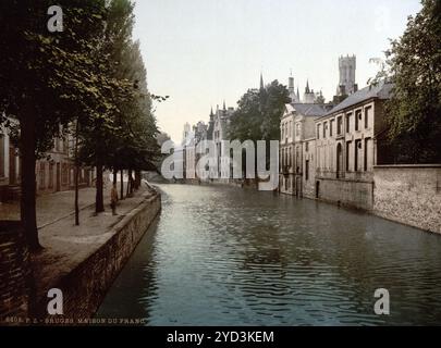 Maison du France, Brügge, Belgien, CA 1895, Historical, digital restaurierte Reproduktion eines Originals aus dem 19. Jahrhundert, Datum unbekannt, Brügge, Belgien, Historisch, digitale restaurierte Reproduktion von einer Vorlage aus dem 19. Jahrhundert, Datum nicht angegeben Stockfoto