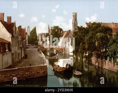 Green Quay, Brügge, Belgien, CA 1895, Historical, digital restaurierte Reproduktion eines Originals aus dem 19. Jahrhundert, Datum unbekannt, Grüner Kai, Brügge, Belgien, historisch, digital restaurierte Reproduktion von einer Vorlage aus dem 19. Jahrhundert, Datum nicht angegeben Stockfoto