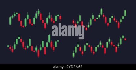 3D-Diagramm für den Aktienhandel. Kerzendiagramm, Kerzendiagramm. Globaler Geschäftsmarkt, Anlagestrategie Kryptowährungsmarkerhandelskonzept. Vektor-isolierter Satz. Stock Vektor