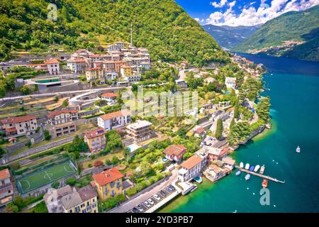 Idyllische Stadt Laglio am Comer See aus der Vogelperspektive Stockfoto