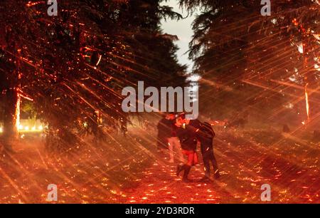 Mailand, Italien. Oktober 2024. Anteprima Light Cycle, percorso notturno di luci e musica all'interno del parco dell'Idroscalo - Mailand, Italia - Giovedì, 24 Ottobre 2024 (Foto Stefano Porta/LaPresse) Light Cycle Preview, nächtliche Reise der Lichter und Musik im Idroscalo Park - Mailand, Italien - Donnerstag, 24. Oktober 2024 (Foto Stefano Porta/LaPresse) Credit: LaPresse/Alamy Live News Stockfoto