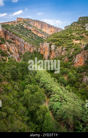 Die Gemeinde Alquézar in der Provinz Huesca in der autonomen Gemeinschaft Aragon, Spanien Stockfoto