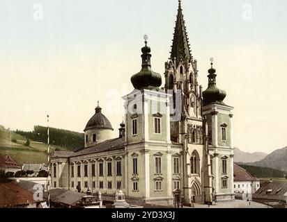 Die Basilika Mariazell, auch bekannt als Basilika Mariä Geburt, ist ein römisch-katholisches Kirchengebäude in Mariazell, Österreich, digital restaurierte Reproduktion eines Originals aus dem 19. Mariazell Basilika, auch bekannt als Mariä Geburt, ist ein römisch-katholisches Kirchengebäude in Mariazell, Österreich, digital restaurierte Reproduktion eines Originals aus dem 19. Jahrhundert, kein Datum angegeben Stockfoto