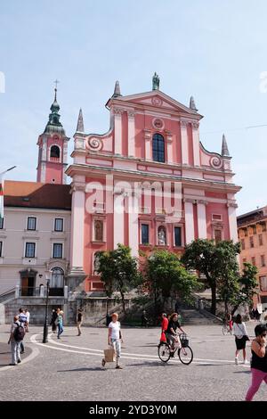 Franziskanerkirche der Verkündigung auf dem Preseren-Platz in Ljubljana, Slowenien Stockfoto