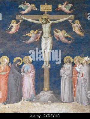 Kreuzigung, Fresko von Taddeo Gaddi, Sakristei in der Basilica di Santa Croce (Basilika des Heiligen Kreuzes) - berühmte Franziskanerkirche Stockfoto