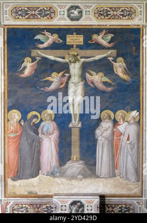 Kreuzigung, Fresko von Taddeo Gaddi, Sakristei in der Basilica di Santa Croce (Basilika des Heiligen Kreuzes) - berühmte Franziskanerkirche Stockfoto