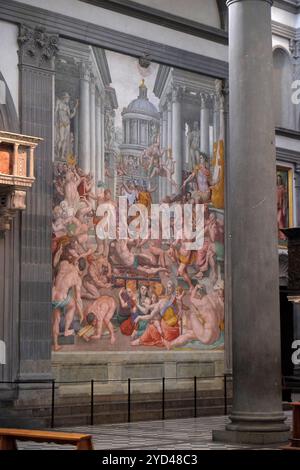 Das Martyrium des Hl. Laurentius, 1569, Fresko von Agnolo Bronzino in der Basilika San Lorenzo in Florenz, Italien Stockfoto