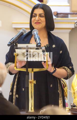 London, UK, 22. Oktober 2024. Lord Chancellor, Secretary of State for Justice, Shabana Mahmood Parlamentsabgeordnete hält beim Abendessen eine Rede vor den Richtern seiner Majestät im Mansion House in London. London, Großbritannien. Oktober 2024 Stockfoto