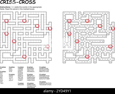 KREUZ 001. Vektor-Wort-Puzzle-Spiel mit Lösung. Stock Vektor