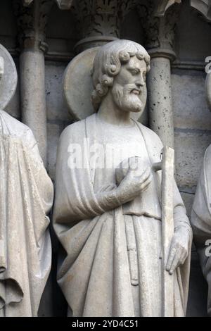 Saint Jude, Kathedrale Notre-Dame, Portal des letzten Gerichts, Paris Stockfoto