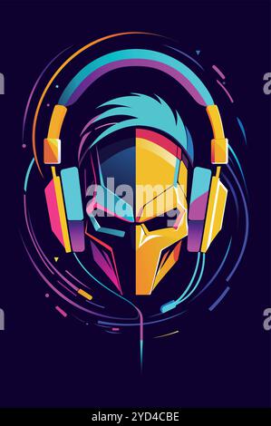 Abstrakte Logo-Maske mit Kopfhörern Stock Vektor