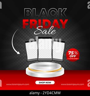 Black friday Sale Promotion Vorlage für soziale Medien mit realistischem Podium für Produktpräsentation Stock Vektor