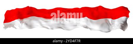 Stilisierte Flagge Indonesiens winkt im Wind, isoliert auf weißem Hintergrund. Fußzeile, Kopfzeile oder Trennzeichen. Breiten Panoramaausschnitt. Banner für Stockfoto