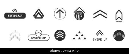 Pfeiltaste nach oben wischen, Symbol für Bildlauf in der benutzeroberfläche. Einfache Benutzeroberfläche, Satz von Schaltflächen für Social-Media-Symbol. Wischen Sie nach oben, Pfeiltasten nach oben. Vektorabbildung Stock Vektor
