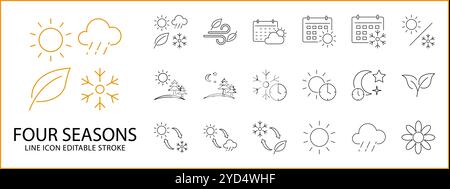 Four Seasons-Symbol im Linienstil. Wther-Symbole. Vektorabbildung. Bearbeitbare Kontur. Stock Vektor