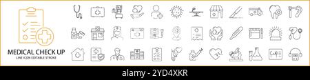 Symbolsatz Für Medizinische Untersuchung. Medizinische Untersuchung In Line Style Symbolsatz. Enthält Gesundheit, Doktor, Medizin, Umriss, Vektor-Illustration. Stock Vektor