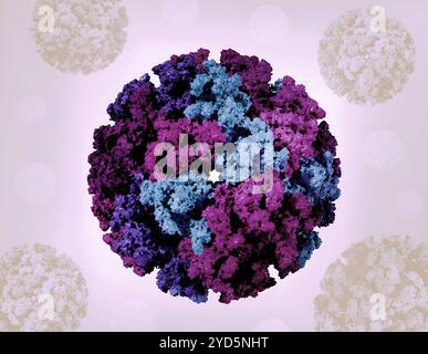 Kreatives Layout mit 3D-Renderings von Chikungunya-Virus-like Particles (VLPs). Stockfoto