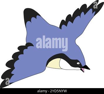 Niedlicher blauer Vogel Nuthatch fliegt mit seinen Flügeln ausgebreitet, Stock Vektor, Cartoon Stock Vektor