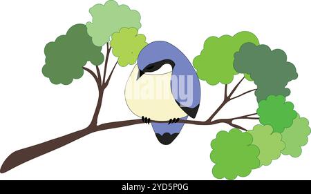 Niedlicher blauer Vogel Nuthatch schlafend auf einem Zweig im Sommer, Stock Vektor, Cartoon Stock Vektor