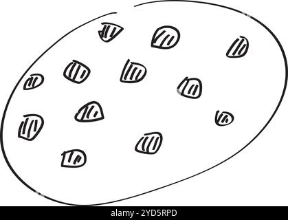 Schokoladen-Chip-Keks handgezeichnet mit Pinsel in schwarz auf weißem Hintergrund Stock Vektor
