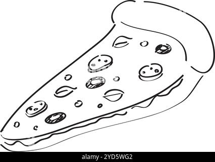 Pizza mit Würstchen und Käse handgezeichnet mit Pinsel in schwarz auf weißem Hintergrund Stock Vektor