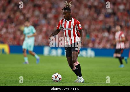 Bilbao, Spanien. Oktober 2024. Nico Williams (Bilbao) Fußball/Fußball : Liga der UEFA Europa League 3 Spieltag zwischen Athletic Club de Bilbao 1-0 SK Slavia Praha im Estadio de San Mames in Bilbao, Spanien . Quelle: Mutsu Kawamori/AFLO/Alamy Live News Stockfoto