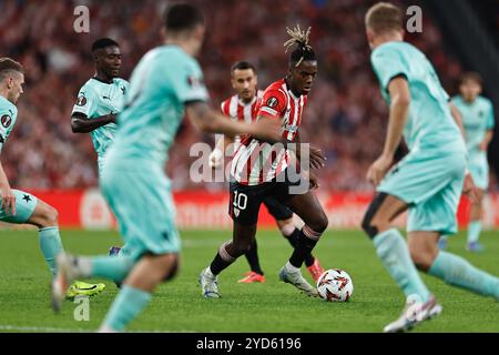 Bilbao, Spanien. Oktober 2024. Nico Williams (Bilbao) Fußball/Fußball : Liga der UEFA Europa League 3 Spieltag zwischen Athletic Club de Bilbao 1-0 SK Slavia Praha im Estadio de San Mames in Bilbao, Spanien . Quelle: Mutsu Kawamori/AFLO/Alamy Live News Stockfoto