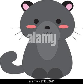 Netter Cartoon glücklicher kleiner schwarzer Panther, Pfoten, Schwanz, Stock Vektor, weißer Hintergrund Stock Vektor