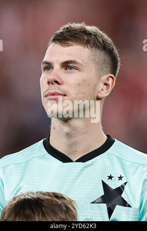 Bilbao, Spanien. Oktober 2024. David Doudera (Slavia Praha) Fußball/Fußball: Ligaphase 3 Spieltag der UEFA Europa League zwischen Athletic Club de Bilbao 1-0 SK Slavia Praha im Estadio de San Mames in Bilbao, Spanien . Quelle: Mutsu Kawamori/AFLO/Alamy Live News Stockfoto