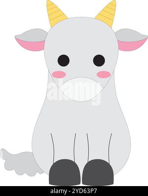 Niedlicher Karikatur-bunter kleiner weißer Ziegenstock-Vektor, weißer Hintergrund Stock Vektor