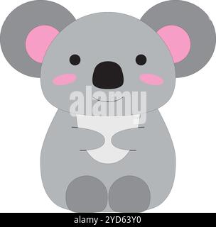 Netter Karikaturfilm glücklicher kleiner grauer Koala mit großen Ohren, Pfoten, Stock Vektor, weißer Hintergrund Stock Vektor