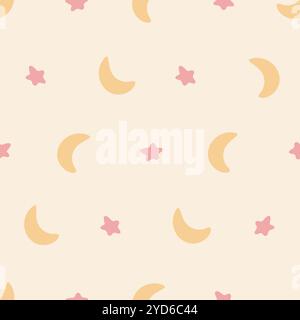 Nahtloses Muster mit Sternen und Mond auf Creme Stock Vektor